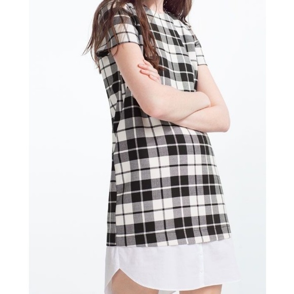 ZARA | Trendy Black & White Plaid Layered Dress - Picture 1 of 8